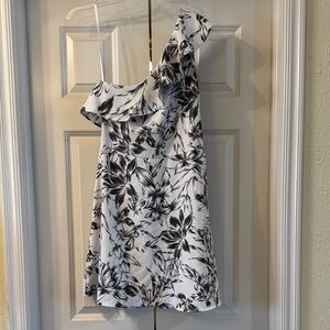Banana Republic One-Shoulder Black and White Floral Dress